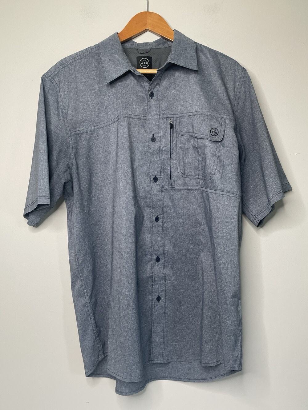Wrangler ATG All Terrain Gear Gray Performance Button Up Shirt Mens L Vented